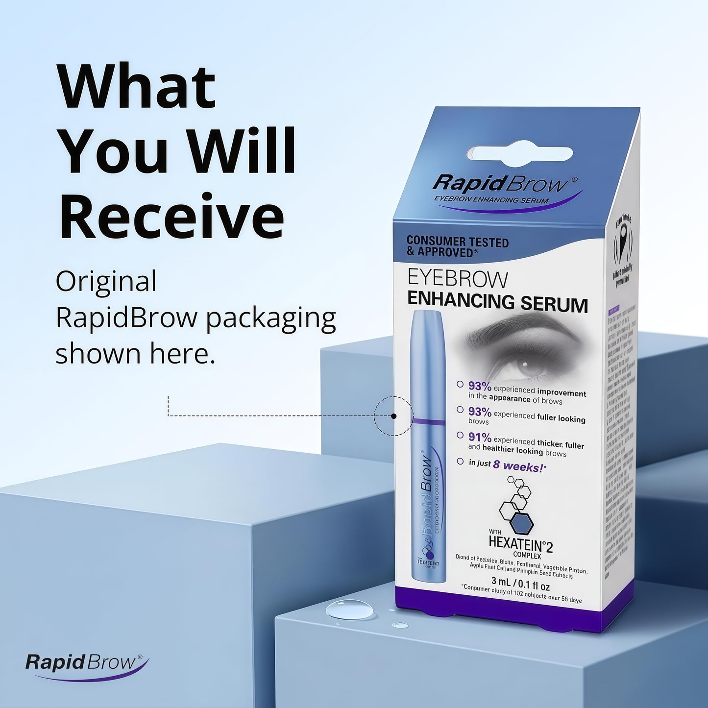 RapidBrow Eyebrow Enhancing Serum - 2 Month Supply, 3mL Results in 60 days - Hydrating Hair Serum for Visibly Thicker-Looking Brows, Apply AM & PM
