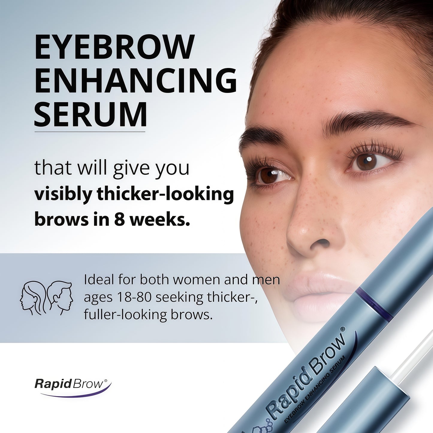 RapidBrow Eyebrow Enhancing Serum - 2 Month Supply, 3mL Results in 60 days - Hydrating Hair Serum for Visibly Thicker-Looking Brows, Apply AM & PM