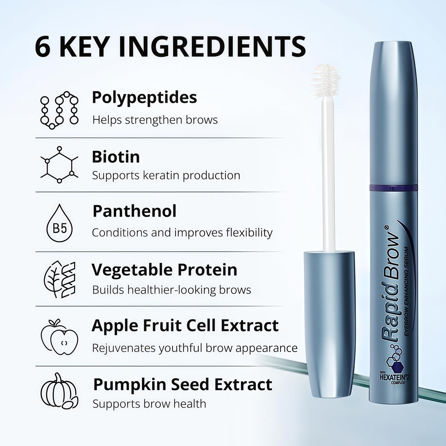 RapidBrow Eyebrow Enhancing Serum - 2 Month Supply, 3mL Results in 60 days - Hydrating Hair Serum for Visibly Thicker-Looking Brows, Apply AM & PM