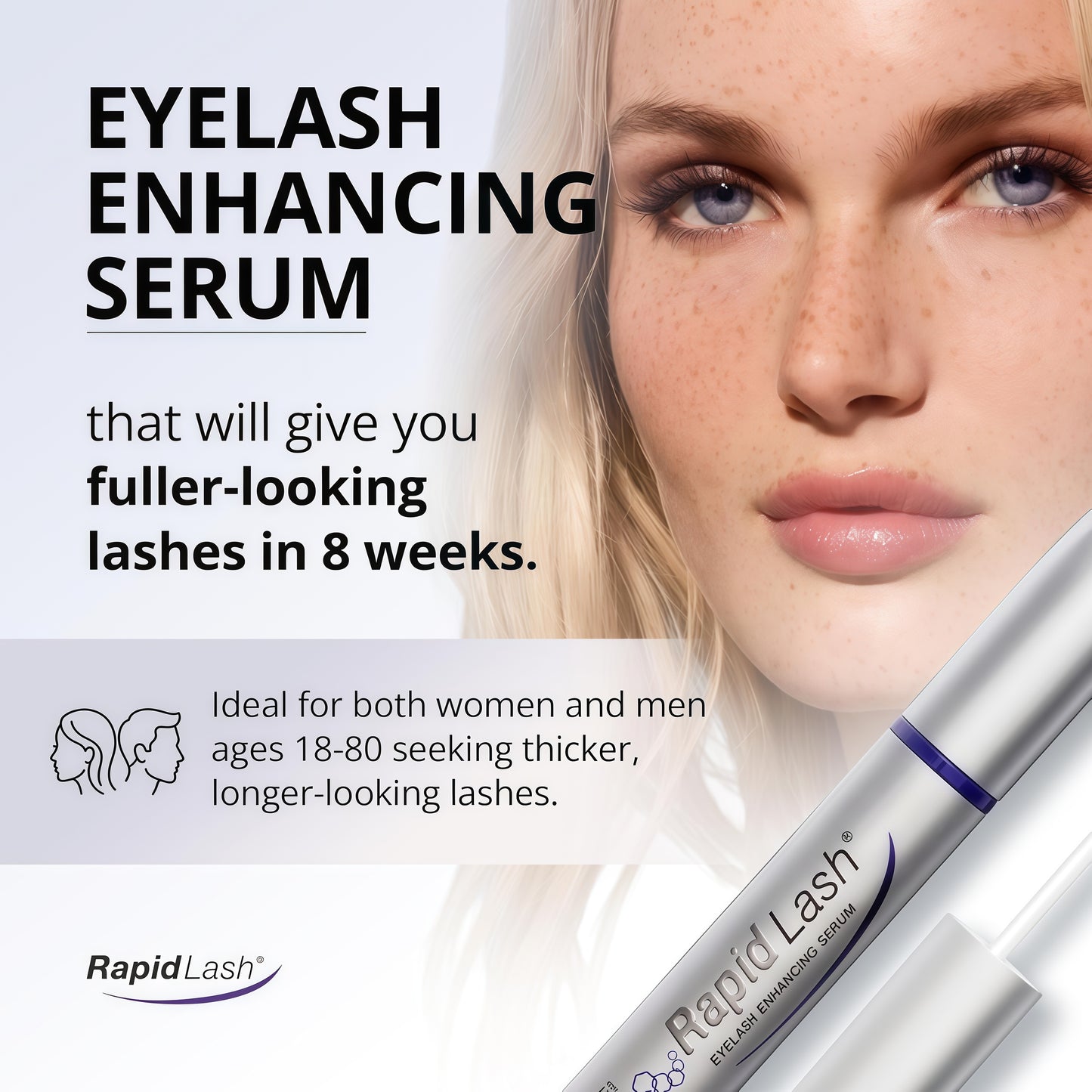 RapidLash Eyelash Enhancing Serum - 2 Month Supply, 3mL Results in 60 days - Hydrating formula for naturally longer, fuller & thicker-looking eyelashes - Apply once daily