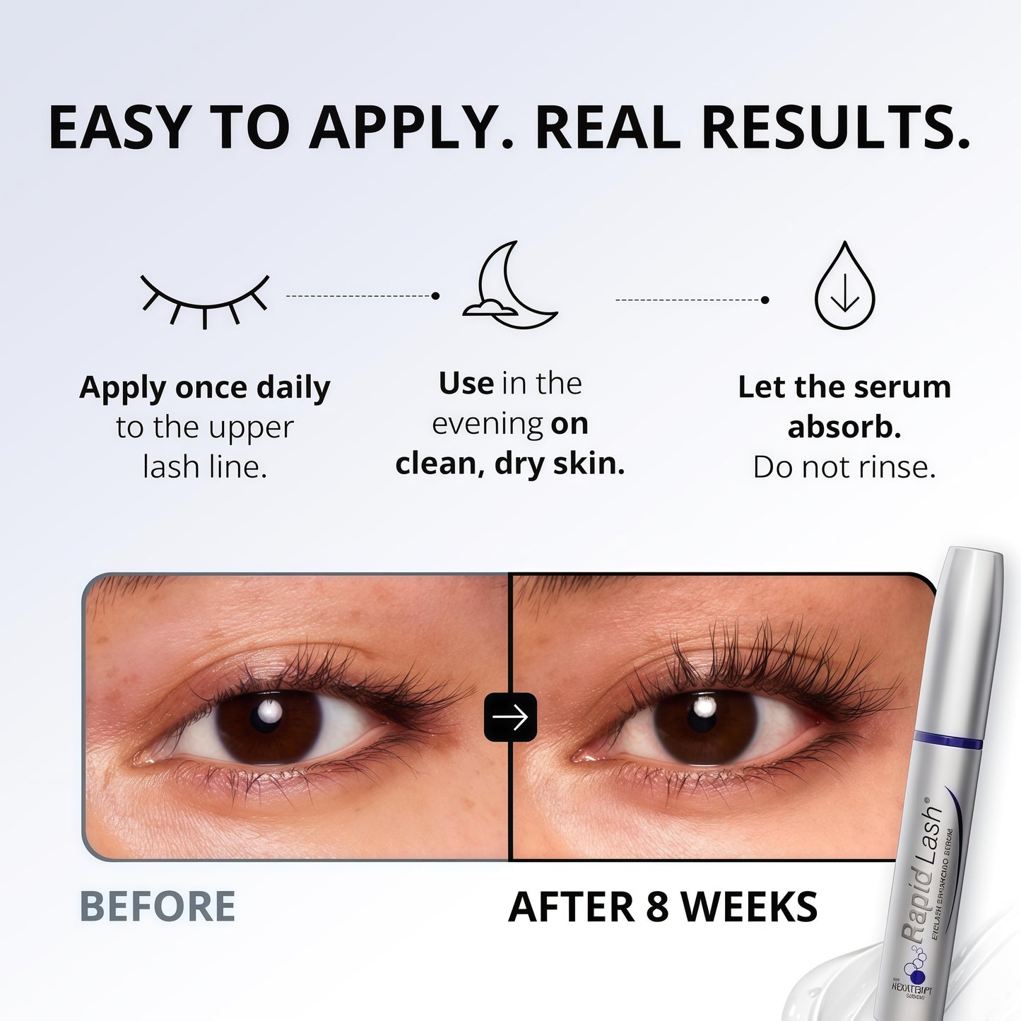 RapidLash Eyelash Enhancing Serum - 2 Month Supply, 3mL Results in 60 days - Hydrating formula for naturally longer, fuller & thicker-looking eyelashes - Apply once daily