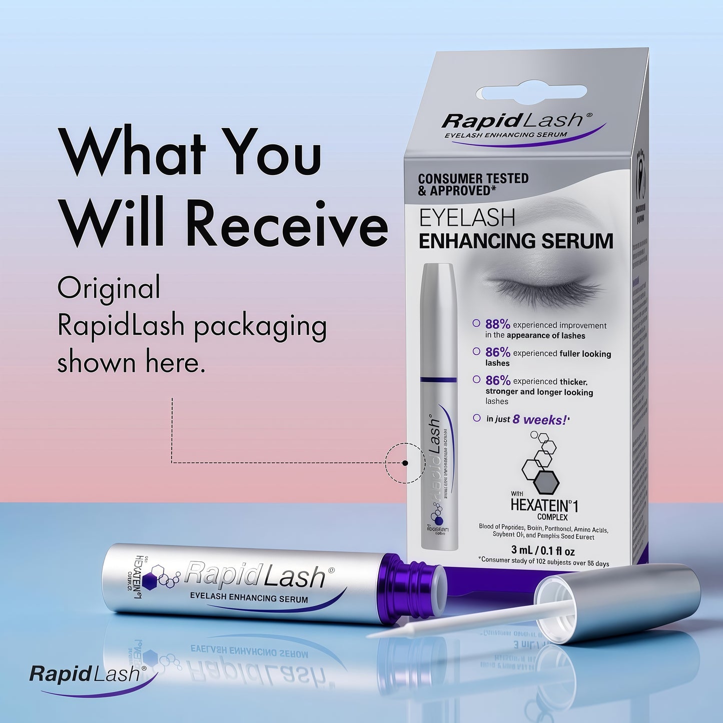 RapidLash Eyelash Enhancing Serum - 2 Month Supply, 3mL Results in 60 days - Hydrating formula for naturally longer, fuller & thicker-looking eyelashes - Apply once daily
